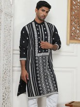 Embroidered & Sequin Cotton Blend Kurtas-KO-5087Black